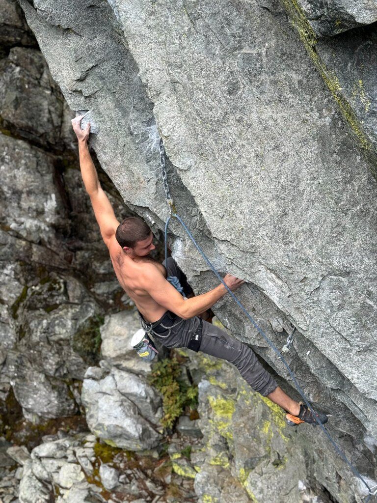 Nathan Head climbing on real rock in Squamish